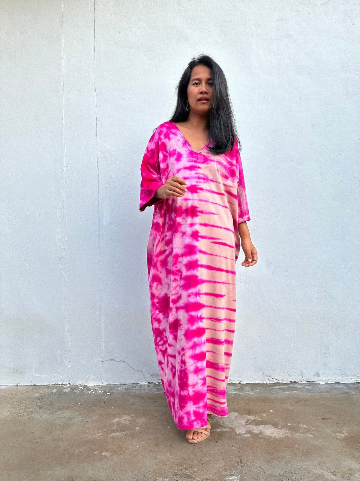 Olivia Cotton Kaftan in Fuchsia & Pink Tie Dye-CO-26-52-Mala Handworks