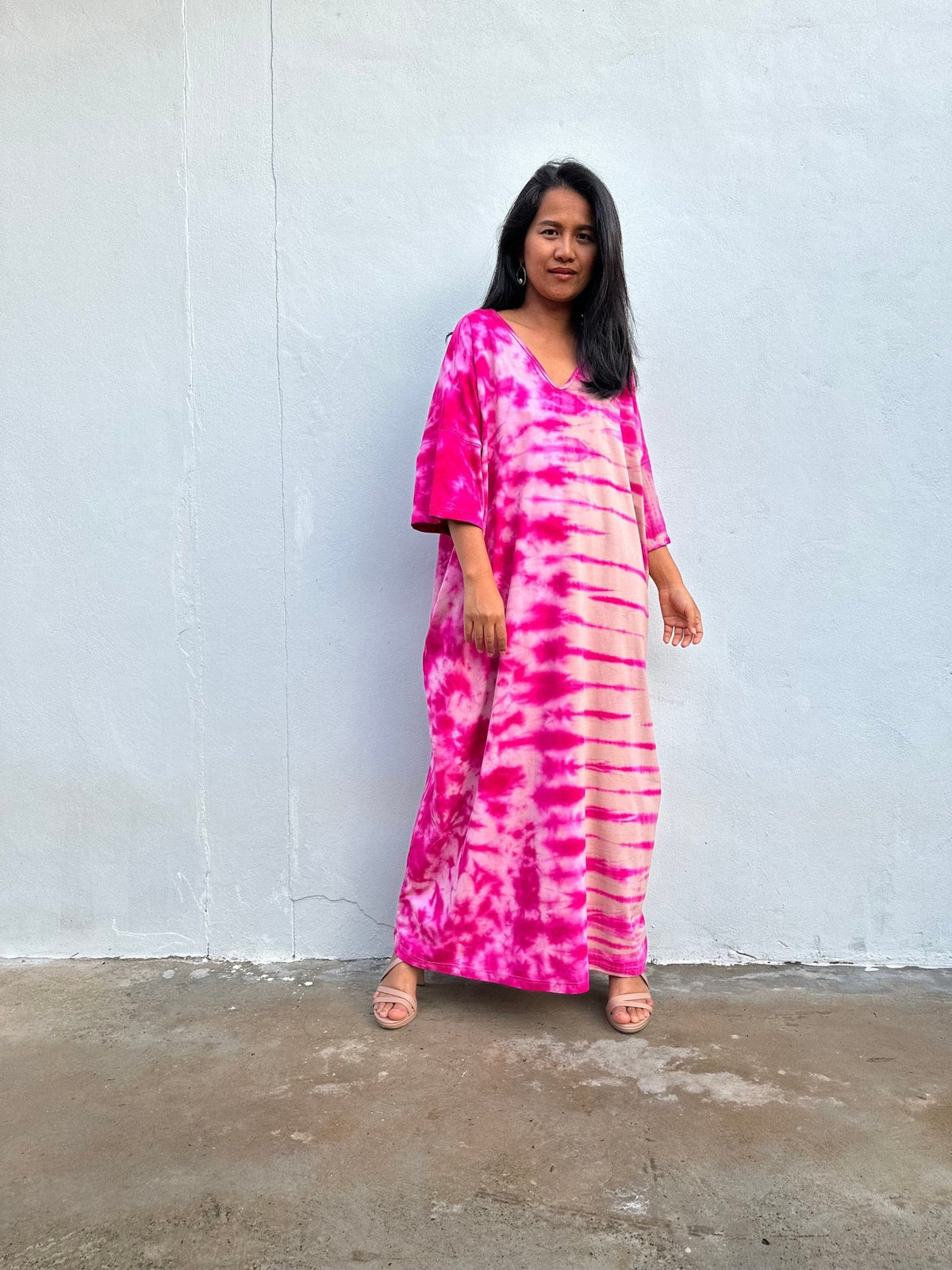 Olivia Cotton Kaftan in Fuchsia & Pink Tie Dye-CO-26-52-Mala Handworks