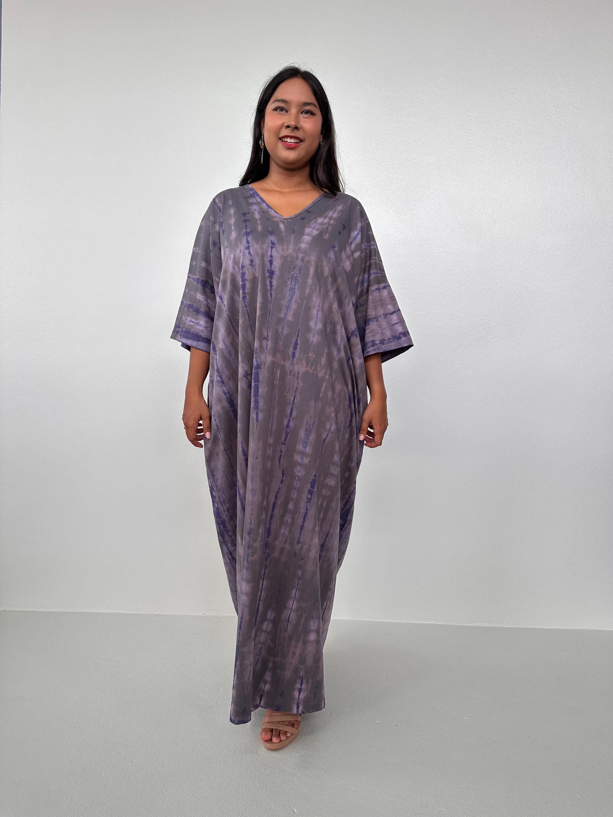 Mala Handworks Olivia Cotton Kaftan in Gray Tie Dye