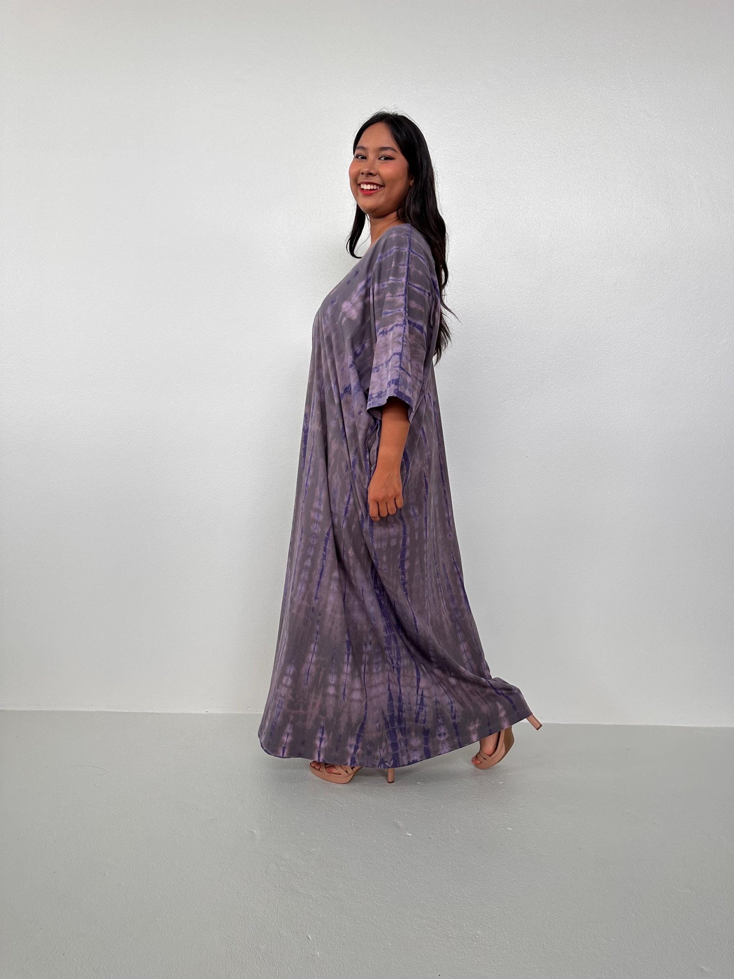 Mala Handworks Olivia Cotton Kaftan in Gray Tie Dye