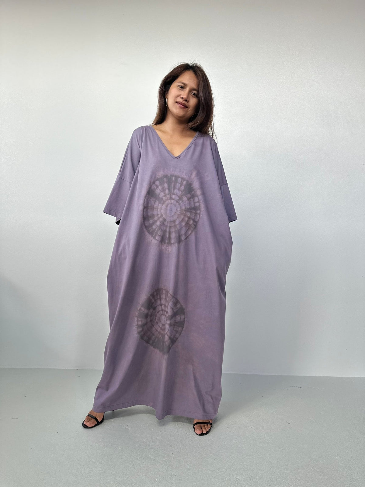 Olivia Cotton Kaftan in Gray with Mandala Tie Dye - Mala Handworks