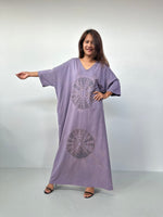 Olivia Cotton Kaftan in Gray with Mandala Tie Dye - Mala Handworks