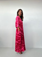 Olivia Cotton Kaftan in Merlot and Fuchsia Tie Dye - Mala Handworks