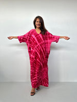 Olivia Cotton Kaftan in Merlot and Fuchsia Tie Dye - Mala Handworks