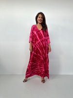 Olivia Cotton Kaftan in Merlot and Fuchsia Tie Dye - Mala Handworks