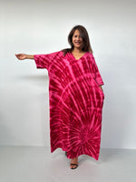 Olivia Cotton Kaftan in Merlot and Fuchsia Tie Dye - Mala Handworks