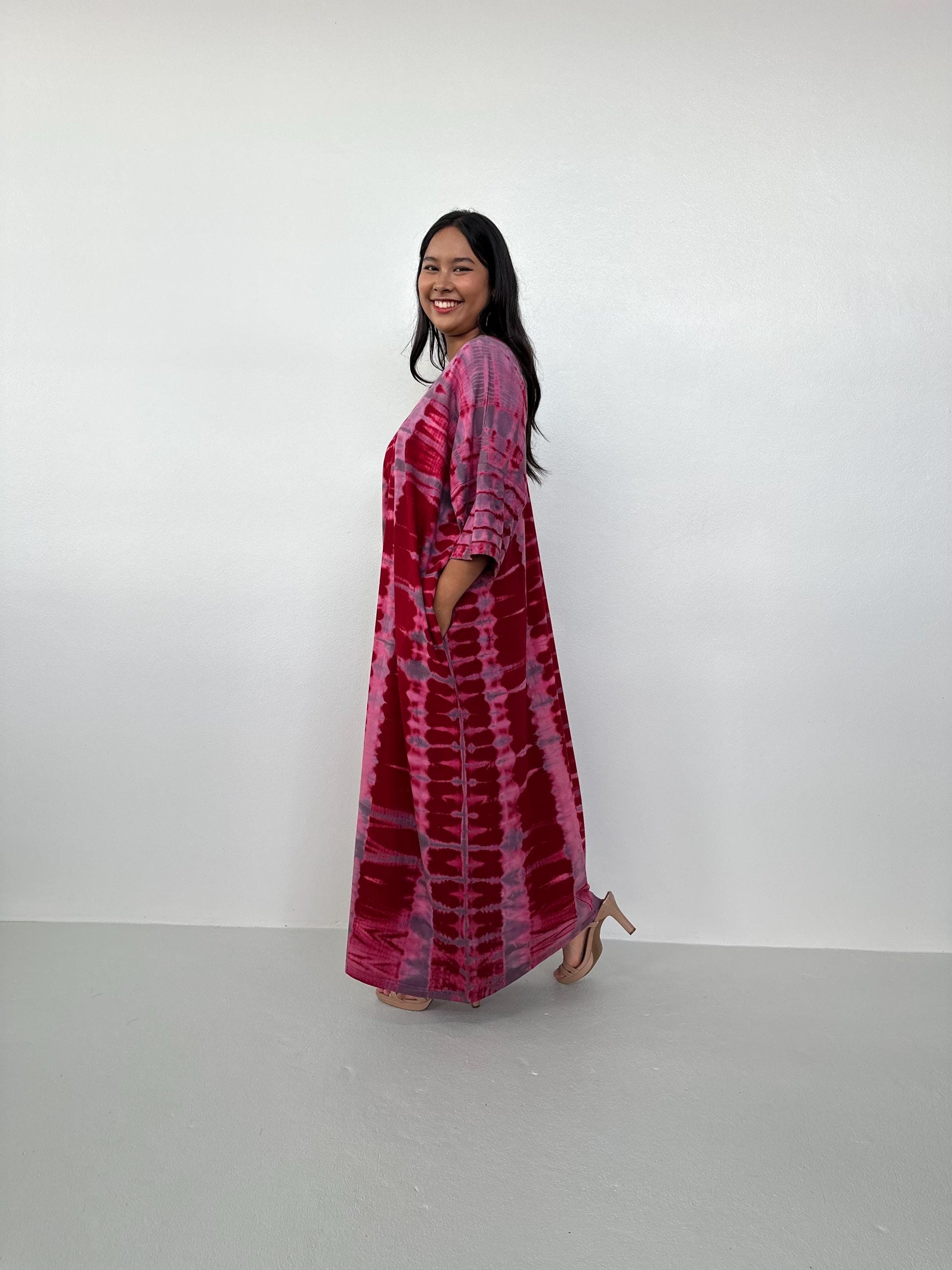 Mala Handworks Olivia Cotton Kaftan in Merlot and Purple Tie Dye