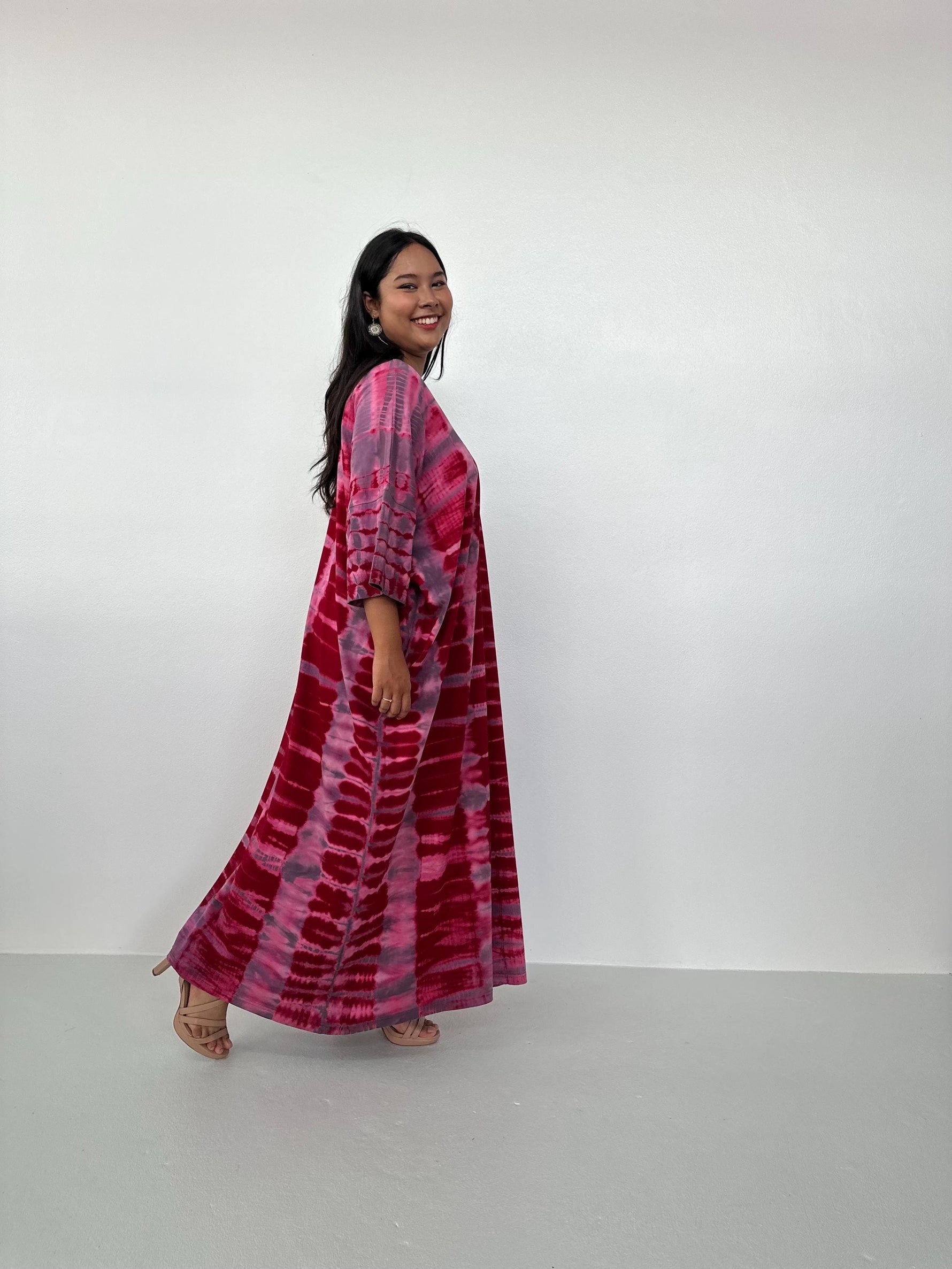 Mala Handworks Olivia Cotton Kaftan in Merlot and Purple Tie Dye