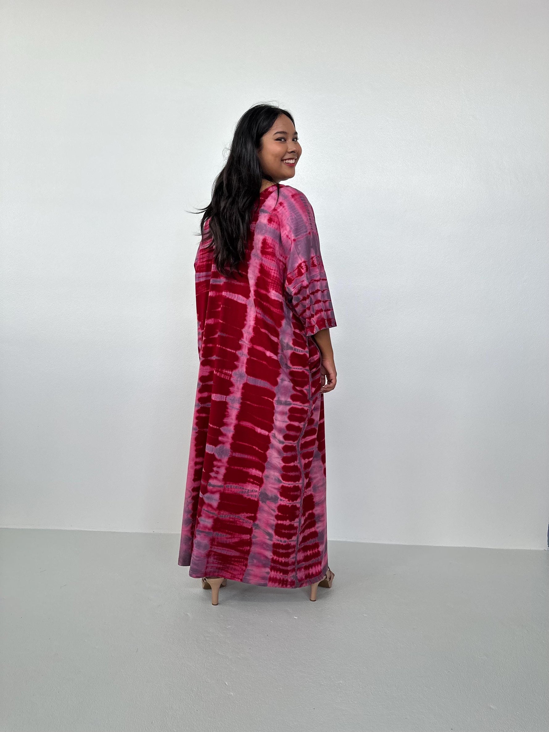 Mala Handworks Olivia Cotton Kaftan in Merlot and Purple Tie Dye
