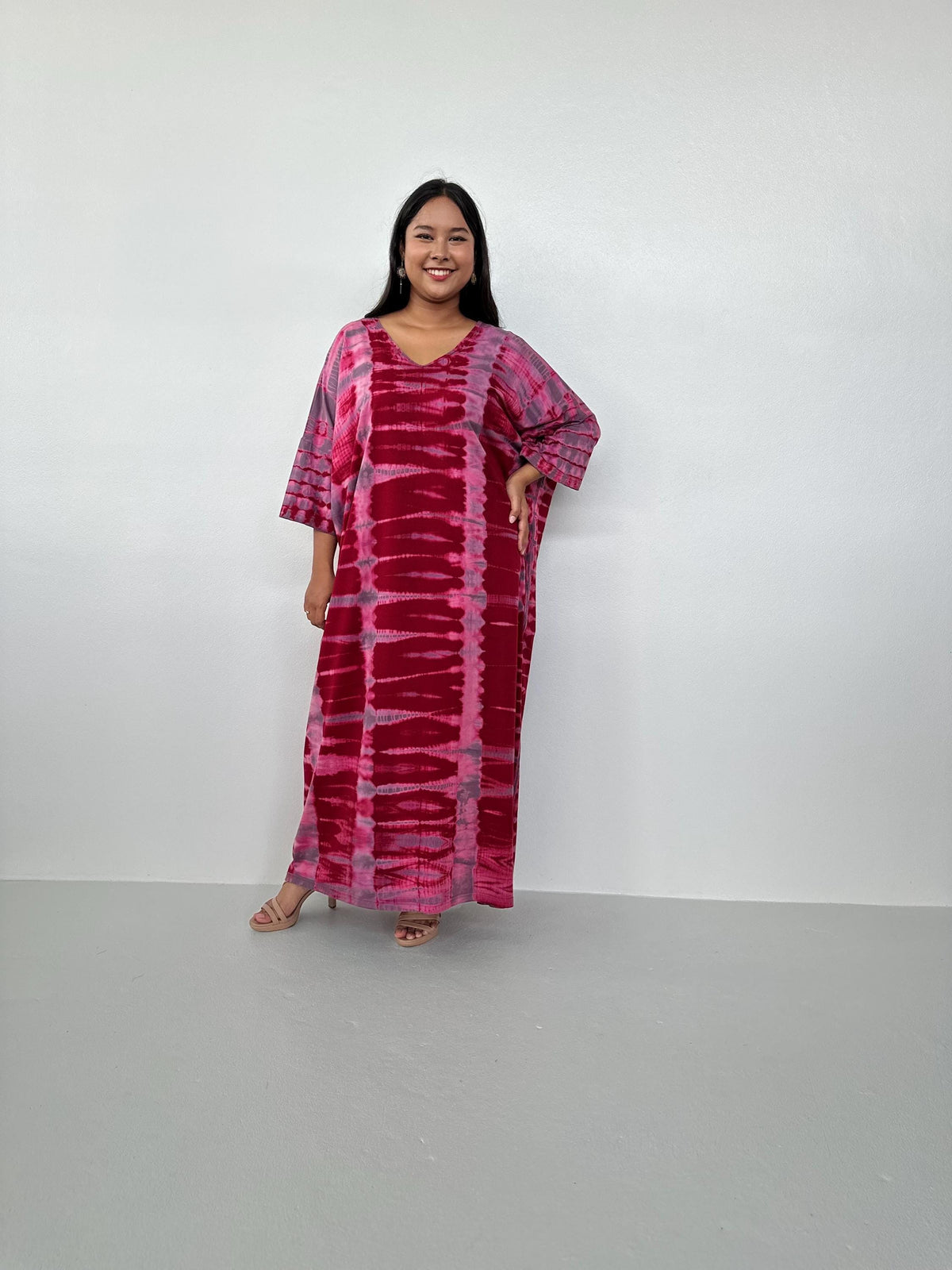 Mala Handworks Olivia Cotton Kaftan in Merlot and Purple Tie Dye