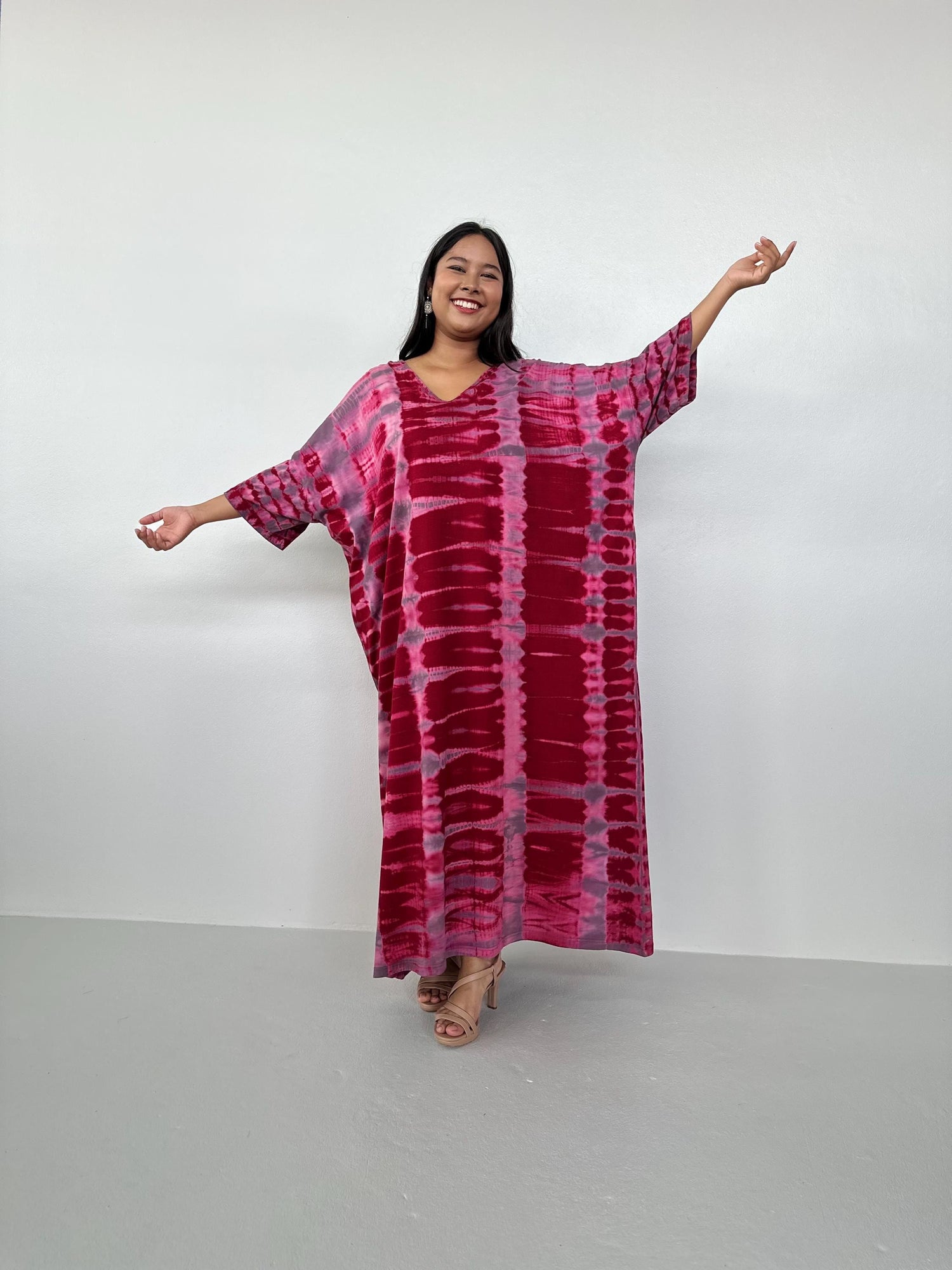 Mala Handworks Olivia Cotton Kaftan in Merlot and Purple Tie Dye