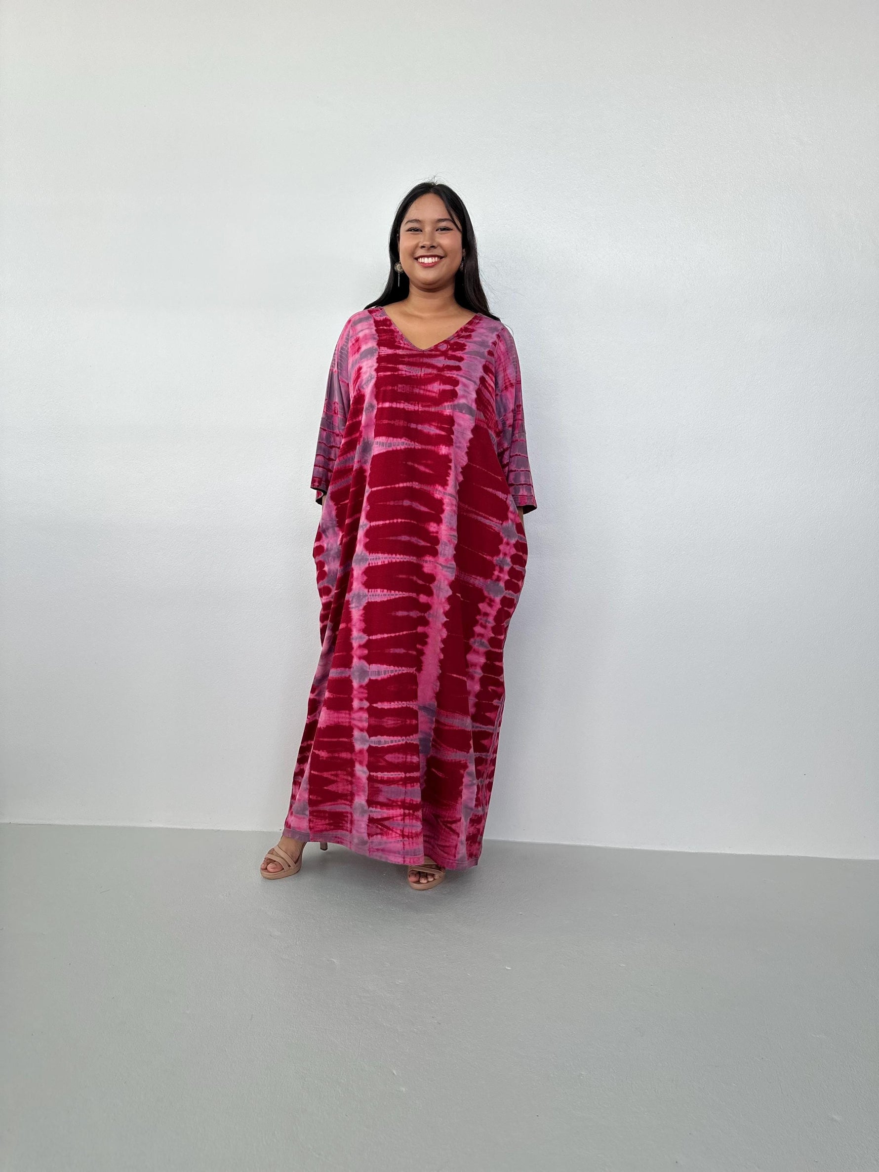 Mala Handworks Olivia Cotton Kaftan in Merlot and Purple Tie Dye
