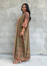 Mala Handworks Olivia Cotton Kaftan in Olive and Apricot Tie Dye