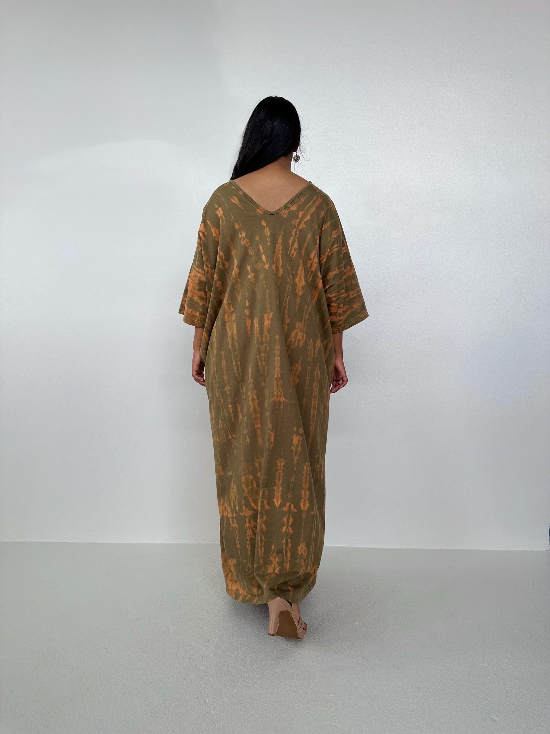 Mala Handworks Olivia Cotton Kaftan in Olive Tie Dye