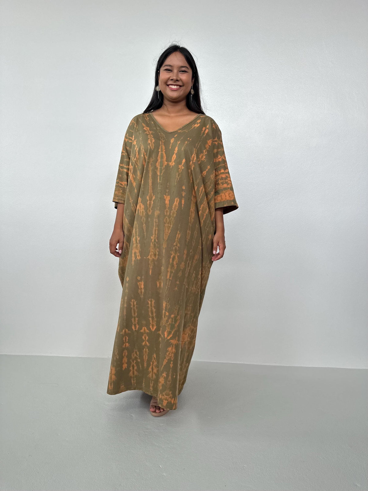 Mala Handworks Olivia Cotton Kaftan in Olive Tie Dye