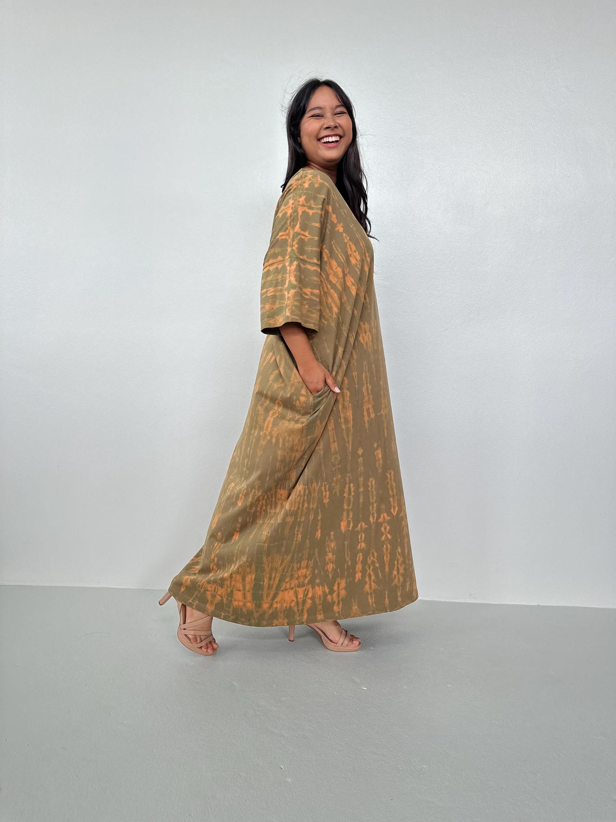 Mala Handworks Olivia Cotton Kaftan in Olive Tie Dye