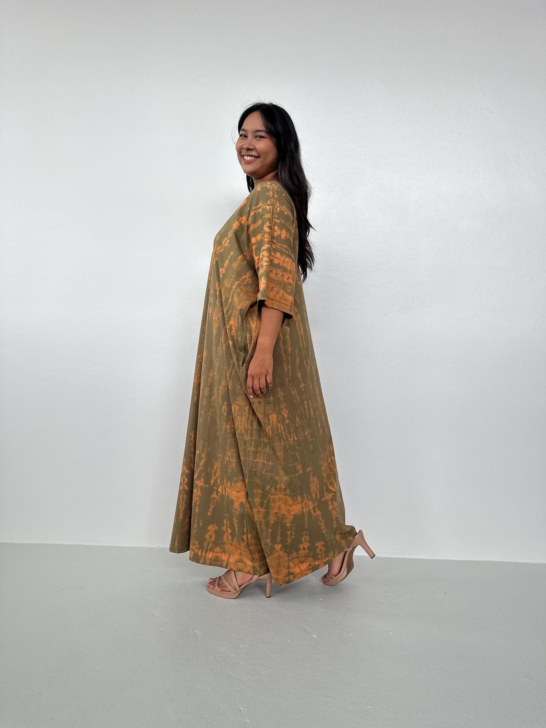 Mala Handworks Olivia Cotton Kaftan in Olive Tie Dye
