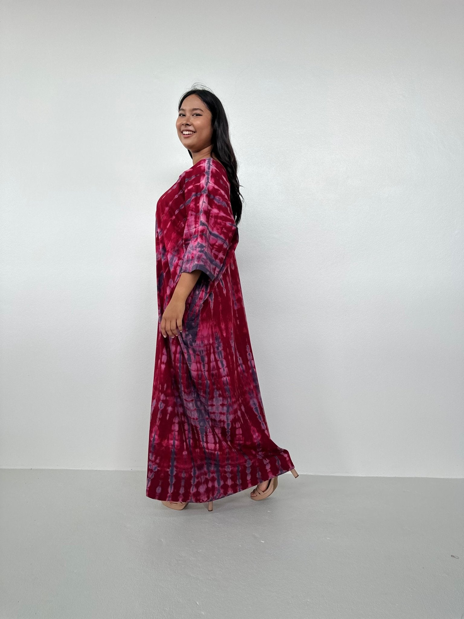 Olivia Cotton Kaftan in Purple and Merlot Tie Dye - Mala Handworks