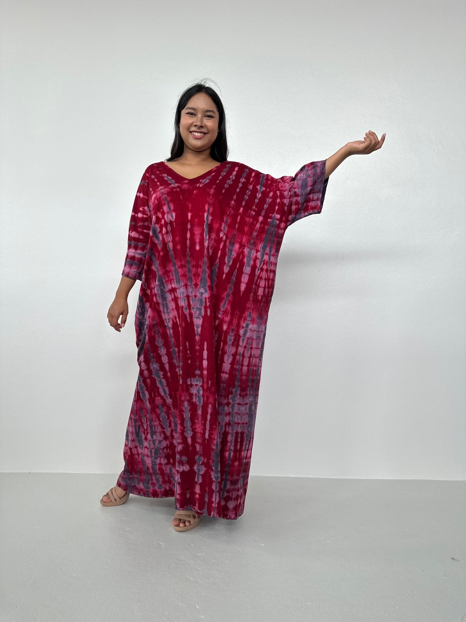 Olivia Cotton Kaftan in Purple and Merlot Tie Dye - Mala Handworks