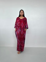 Olivia Cotton Kaftan in Purple and Merlot Tie Dye - Mala Handworks