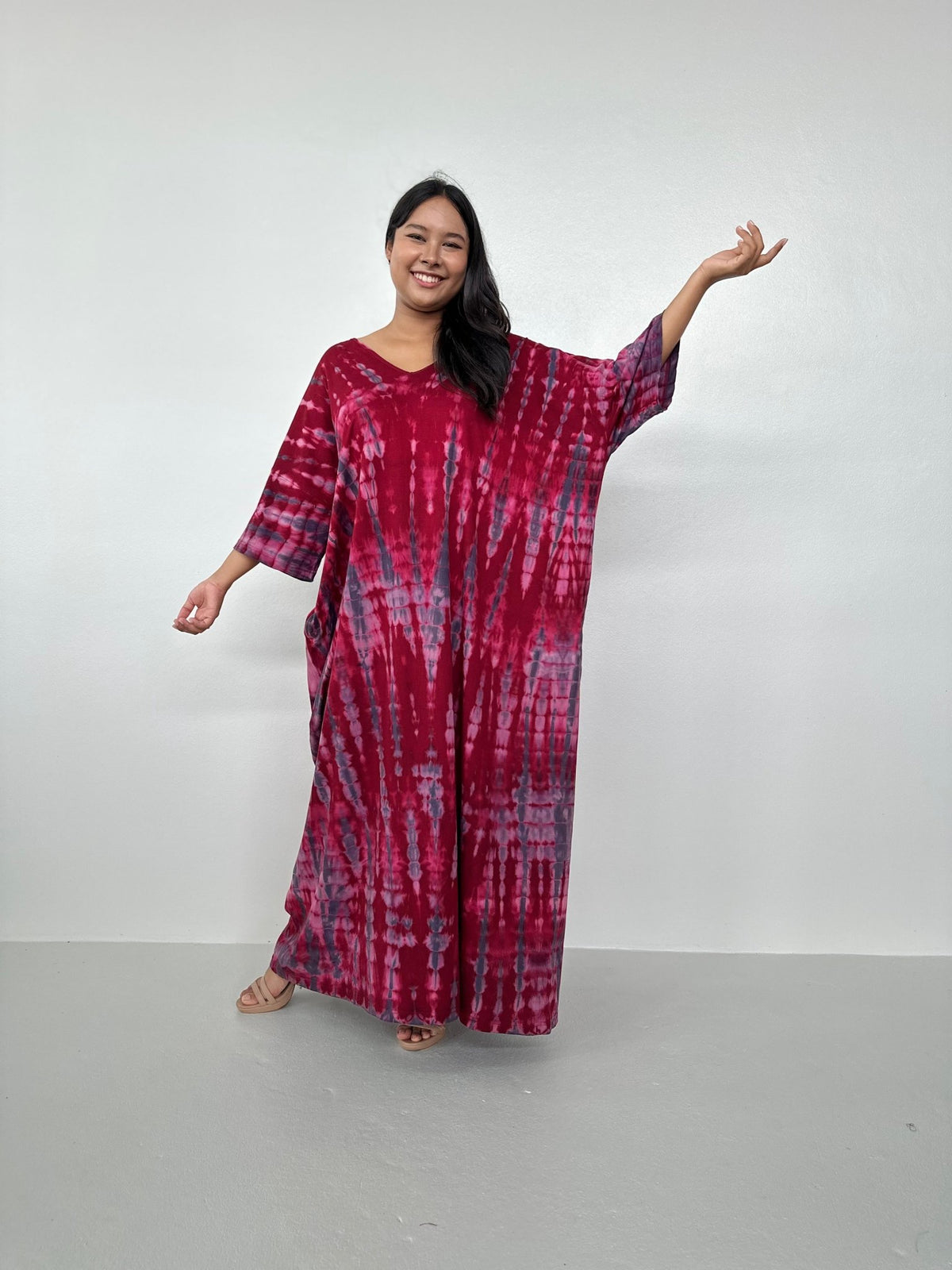 Olivia Cotton Kaftan in Purple and Merlot Tie Dye - Mala Handworks