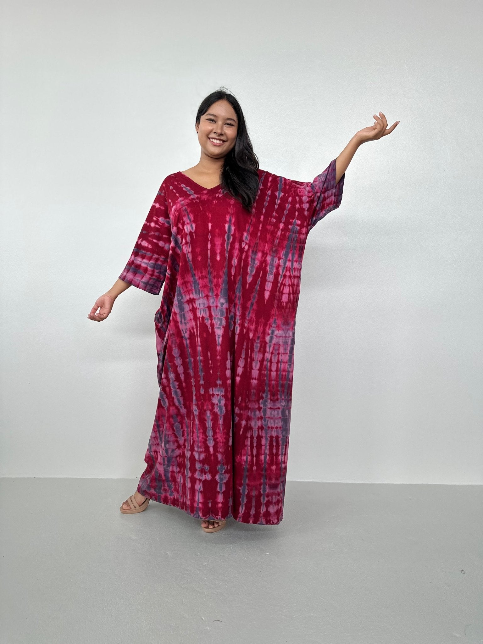Olivia Cotton Kaftan in Purple and Merlot Tie Dye - Mala Handworks