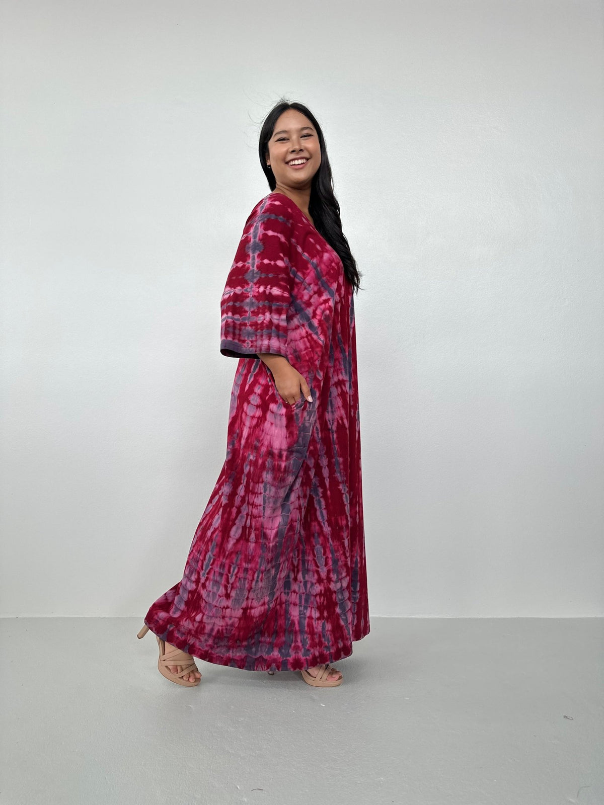 Olivia Cotton Kaftan in Purple and Merlot Tie Dye - Mala Handworks