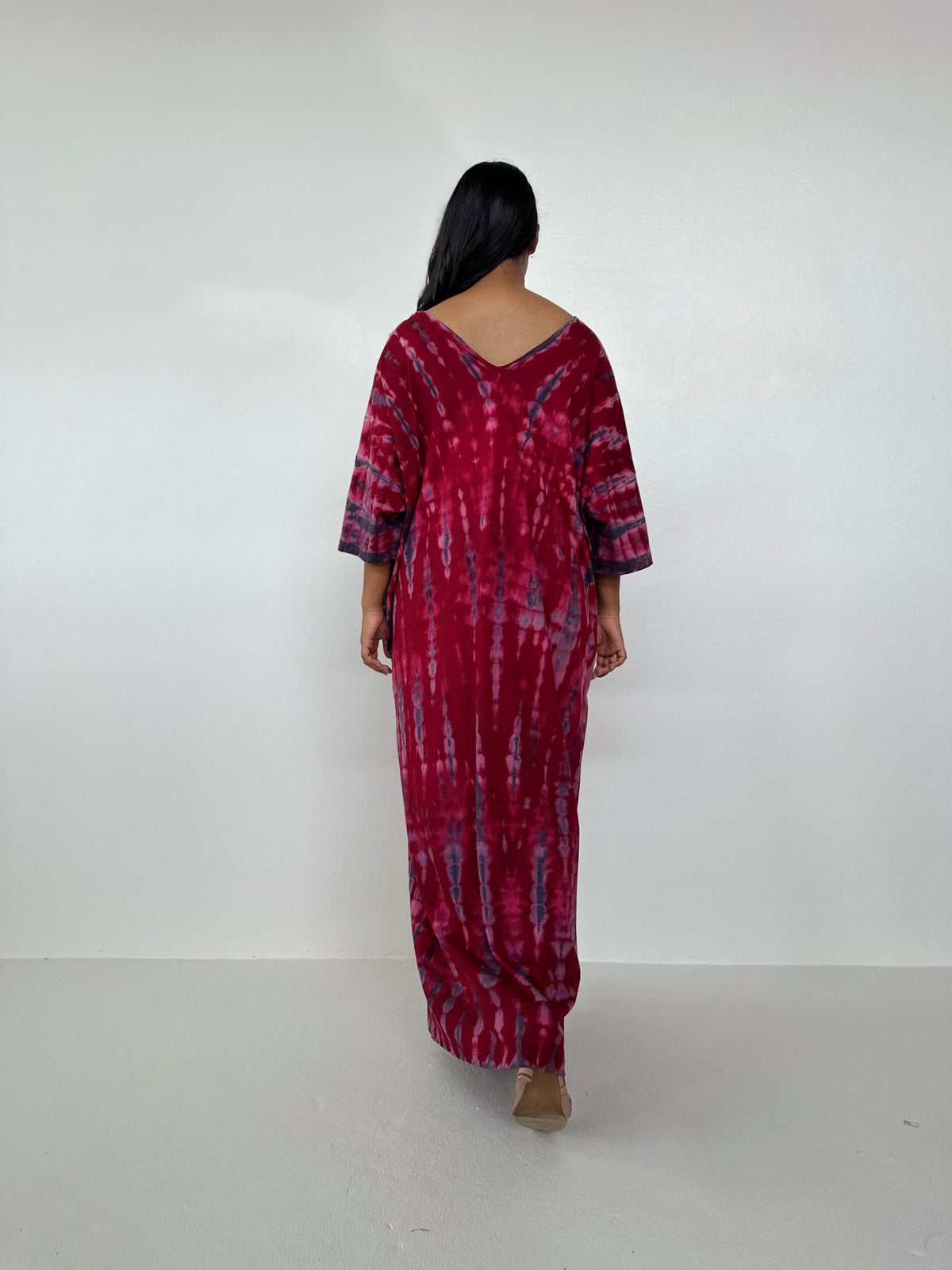 Olivia Cotton Kaftan in Purple and Merlot Tie Dye - Mala Handworks