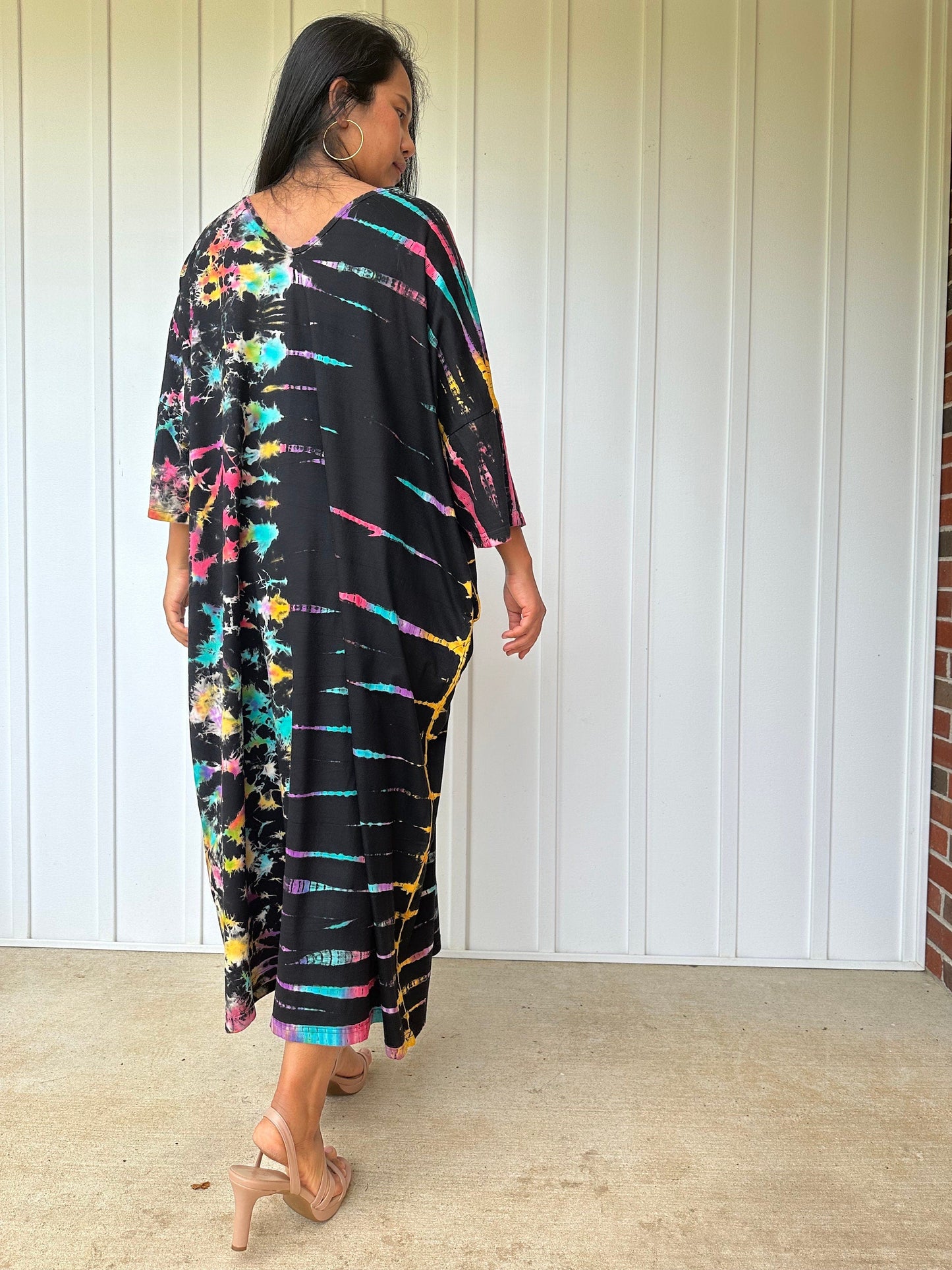 MALA handworks  Olivia Kaftan in Black and Rainbow Tie Dye