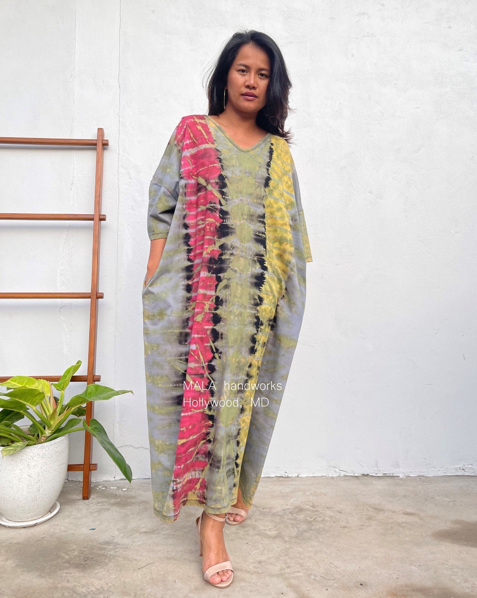 MALA handworks  Olivia Kaftan in Gray and Rainbow Tie Dye