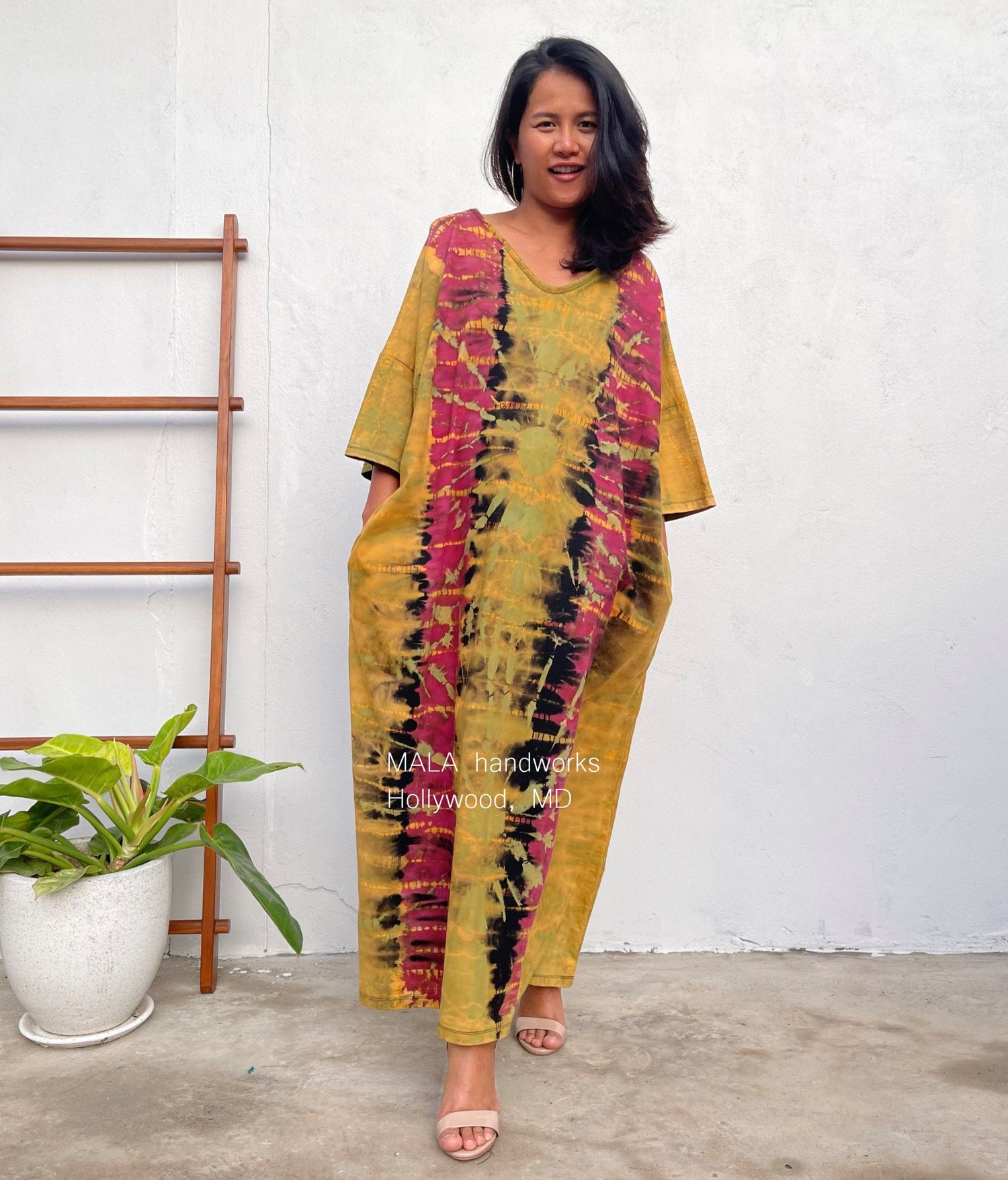MALA handworks  Olivia Kaftan in Yellow and Rainbow Tie Dye