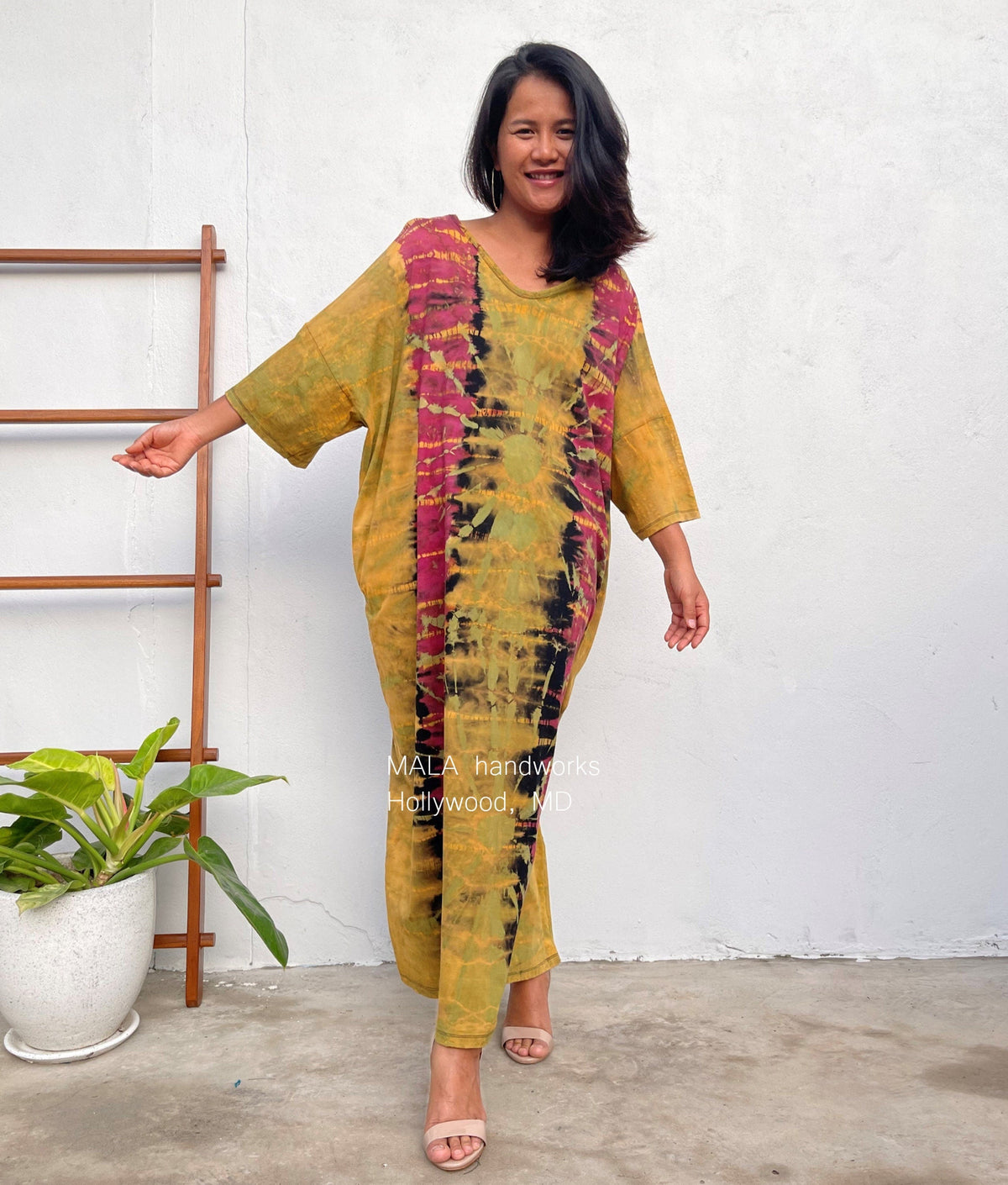 MALA handworks  Olivia Kaftan in Yellow and Rainbow Tie Dye