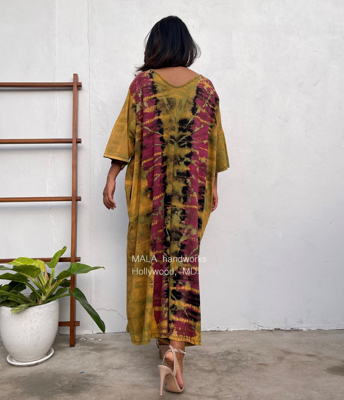 MALA handworks  Olivia Kaftan in Yellow and Rainbow Tie Dye