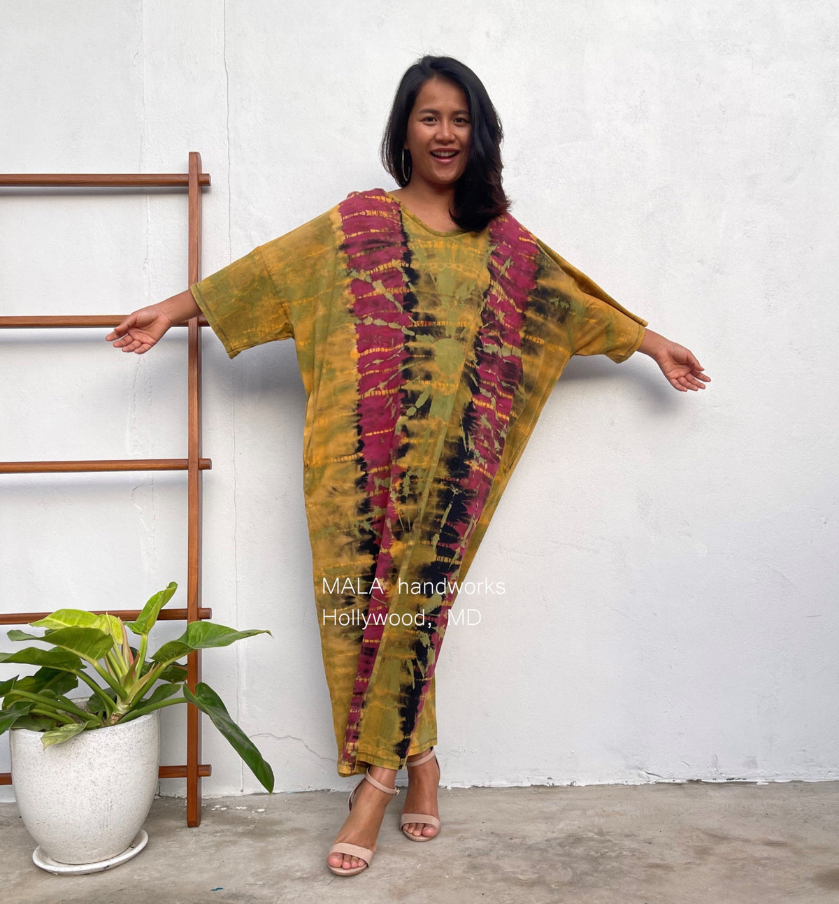 MALA handworks  Olivia Kaftan in Yellow and Rainbow Tie Dye
