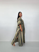 Penelope Cotton Kaftan in Gray & Tan-DP-31-Mala Handworks