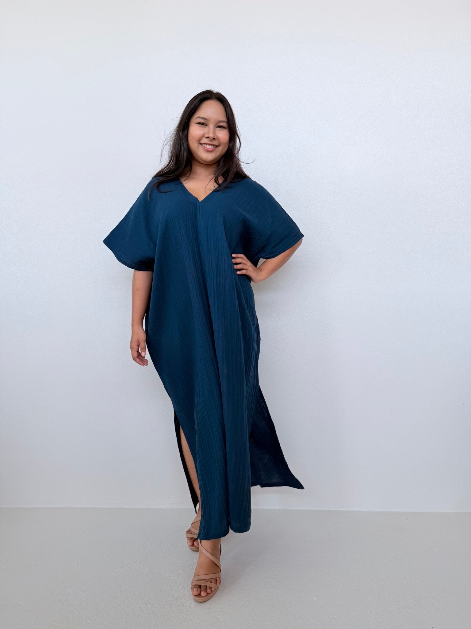 Mala Handworks Grace Cotton Kaftan in Petrol