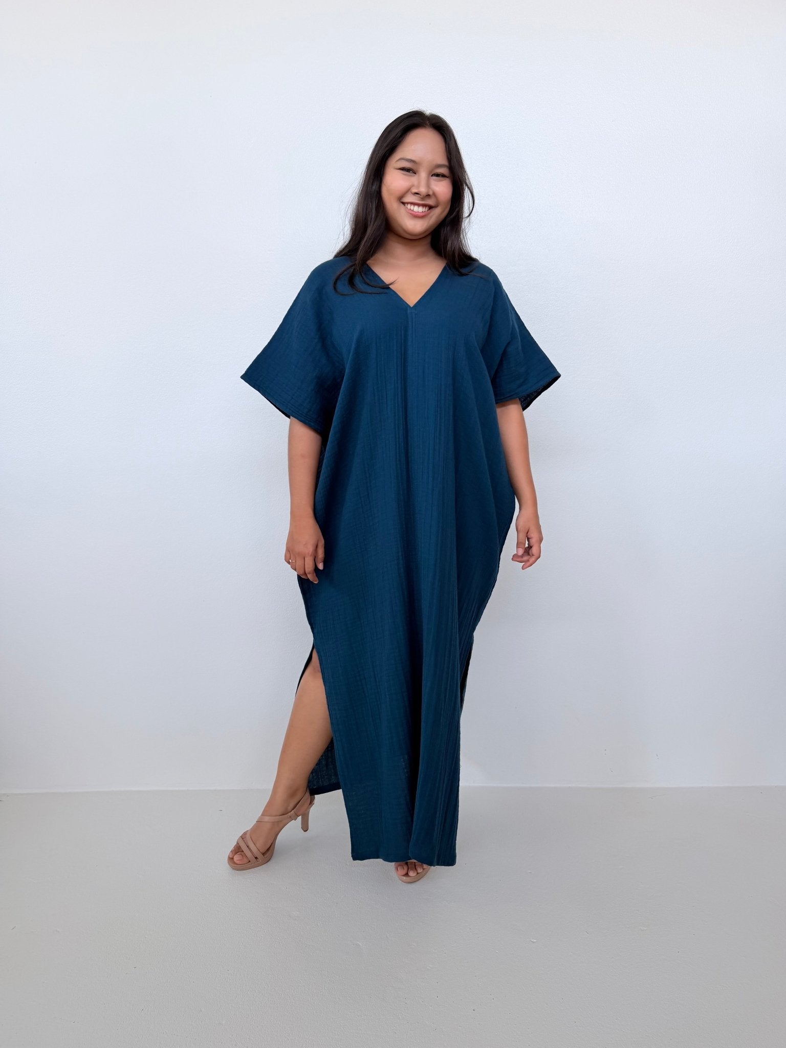 Mala Handworks Grace Cotton Kaftan in Petrol