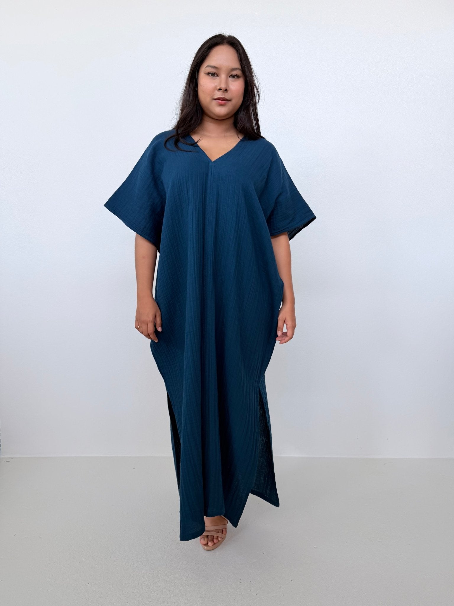 Mala Handworks Grace Cotton Kaftan in Petrol