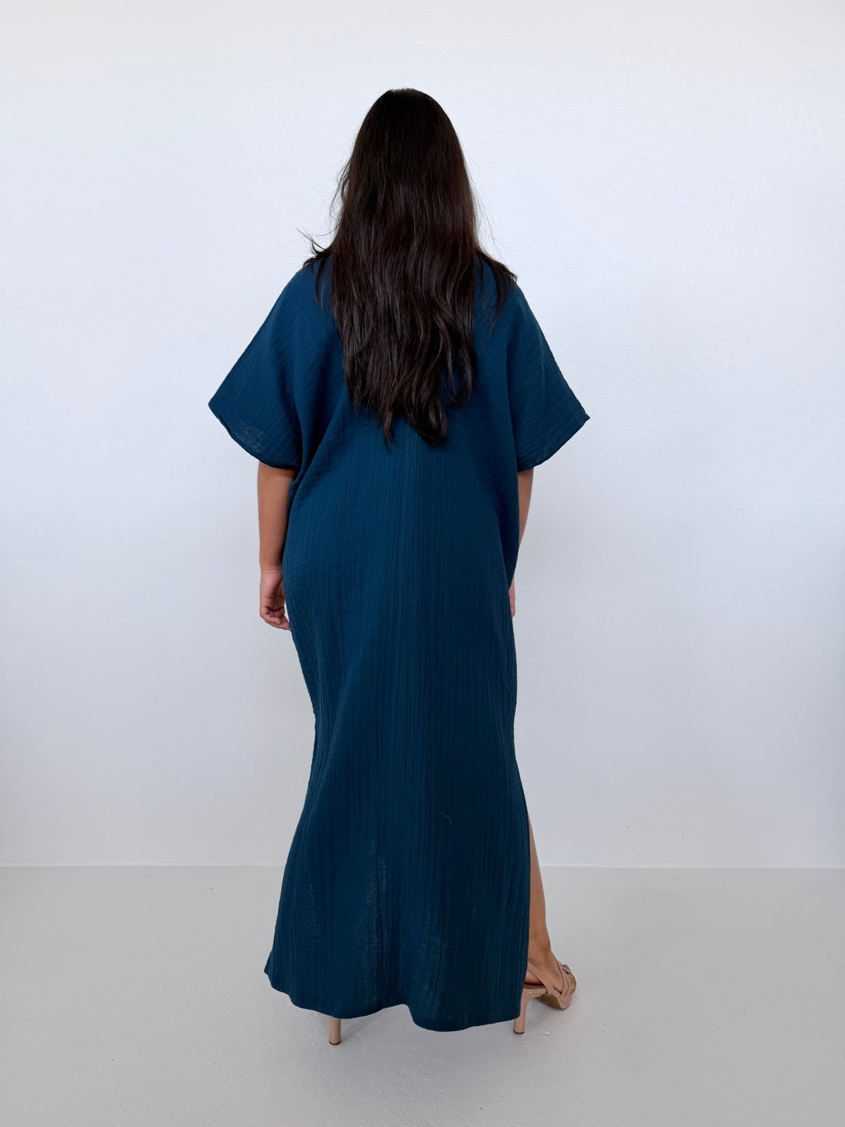 Mala Handworks Grace Cotton Kaftan in Petrol