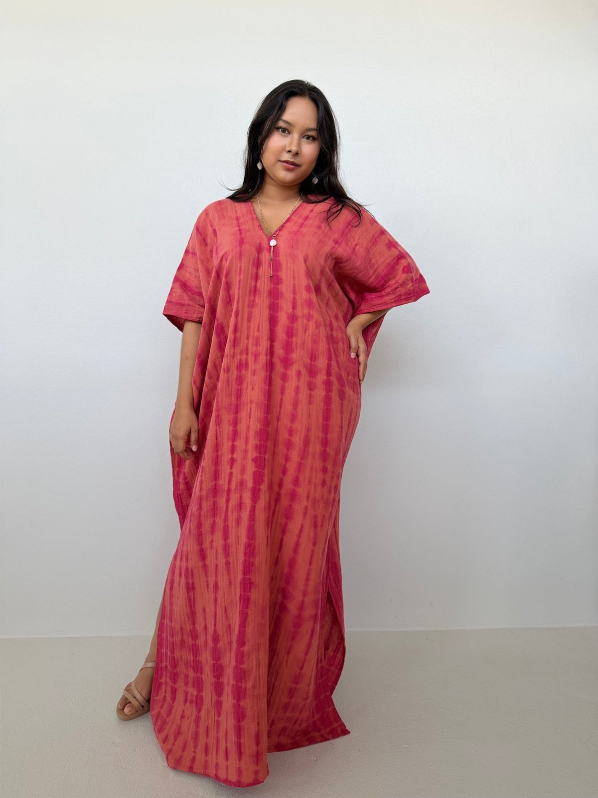 Mala Handworks Grace Cotton Kaftan in Raspberry Tie Dye