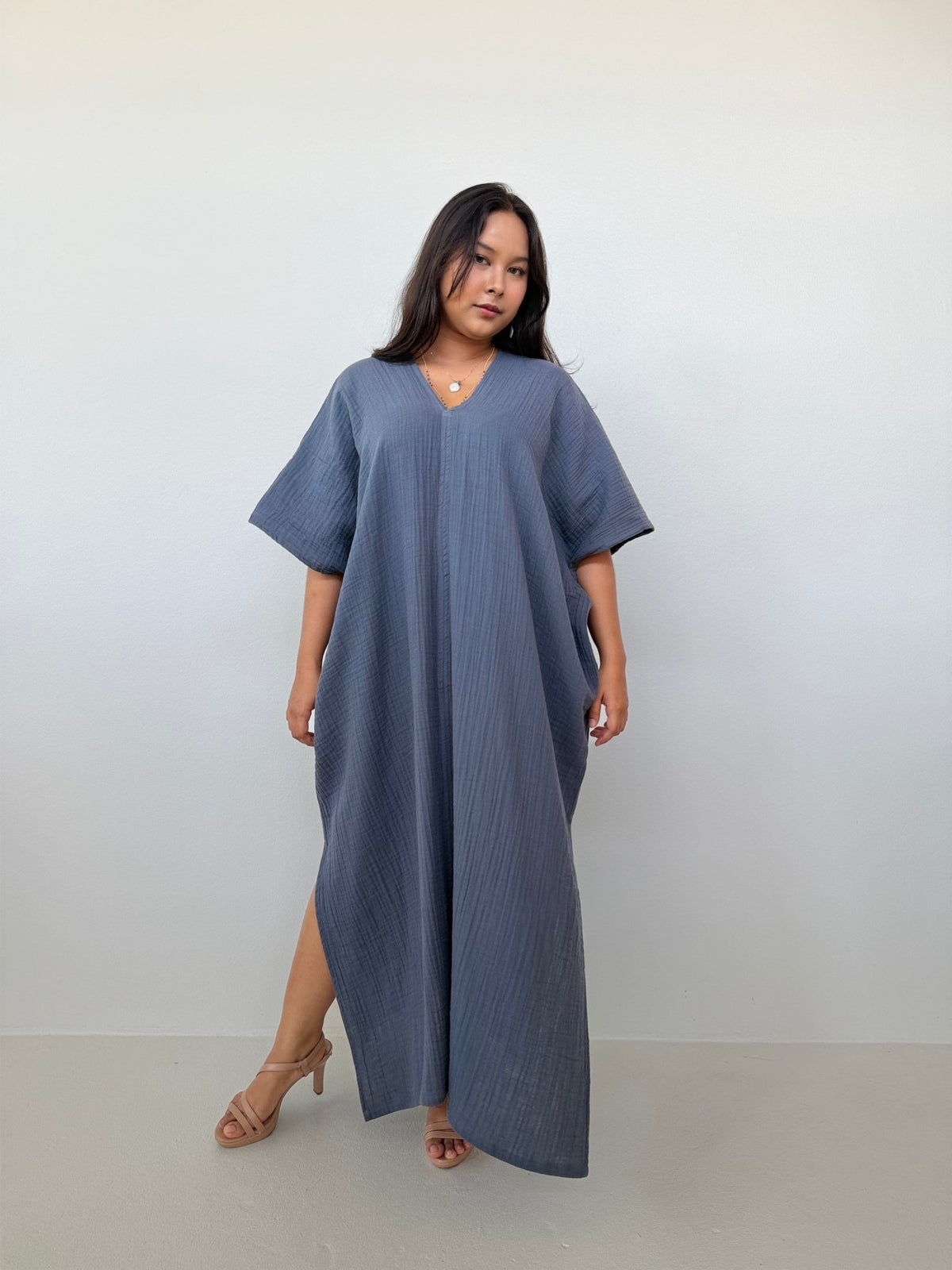 Mala Handworks Grace Cotton Kaftan in Slate