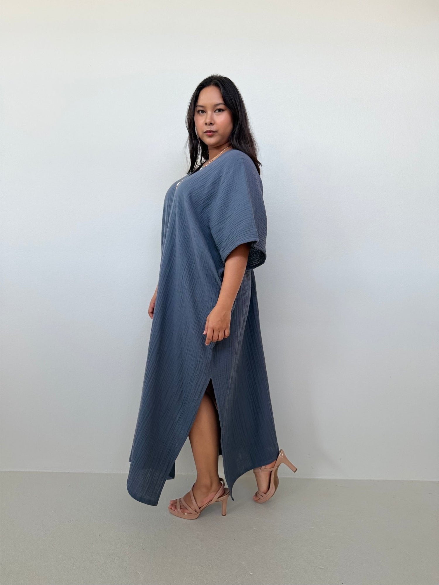 Mala Handworks Grace Cotton Kaftan in Slate