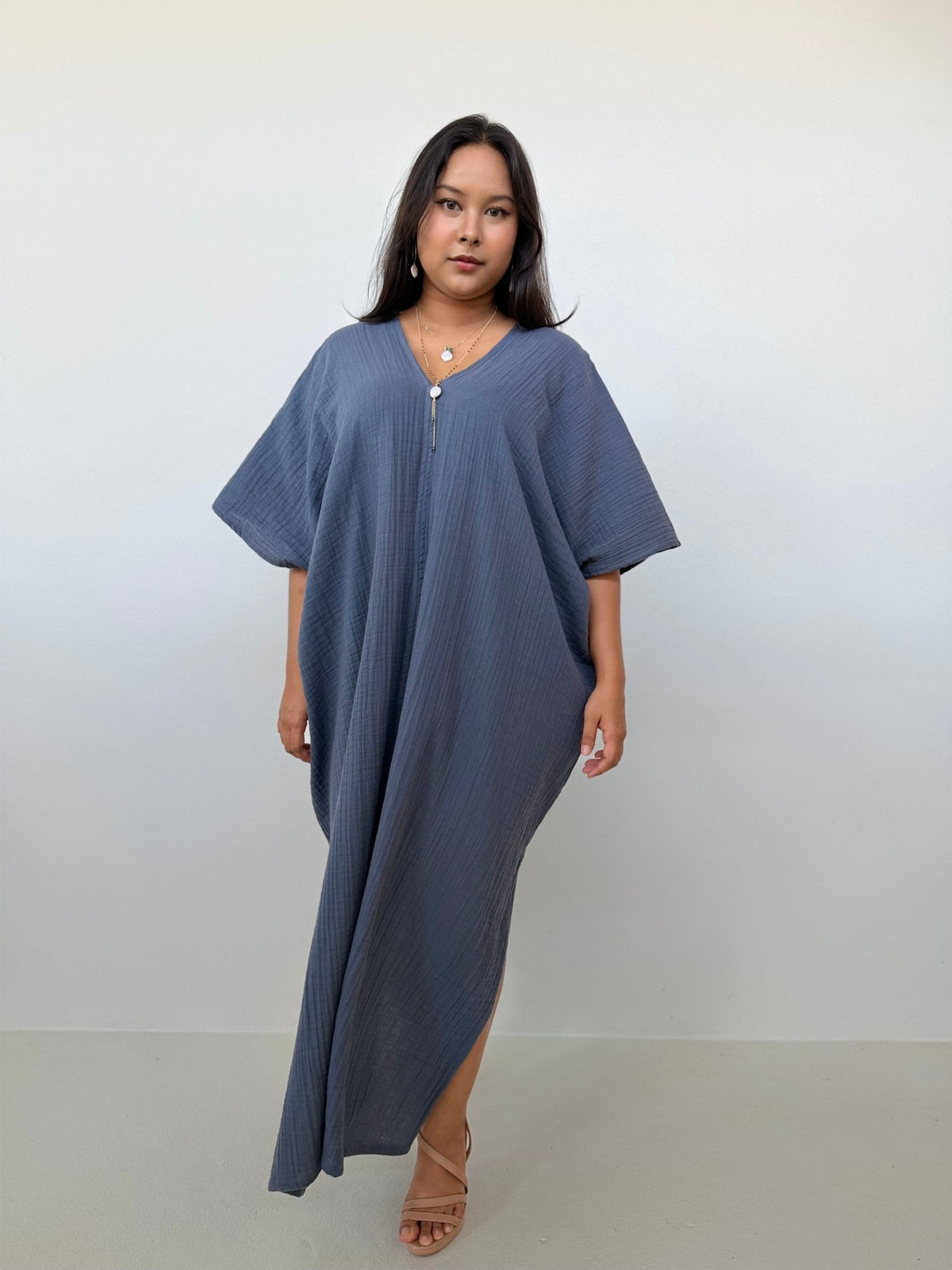 Mala Handworks Grace Cotton Kaftan in Slate