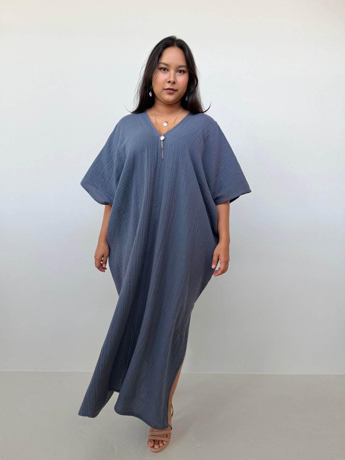 Mala Handworks Grace Cotton Kaftan in Slate