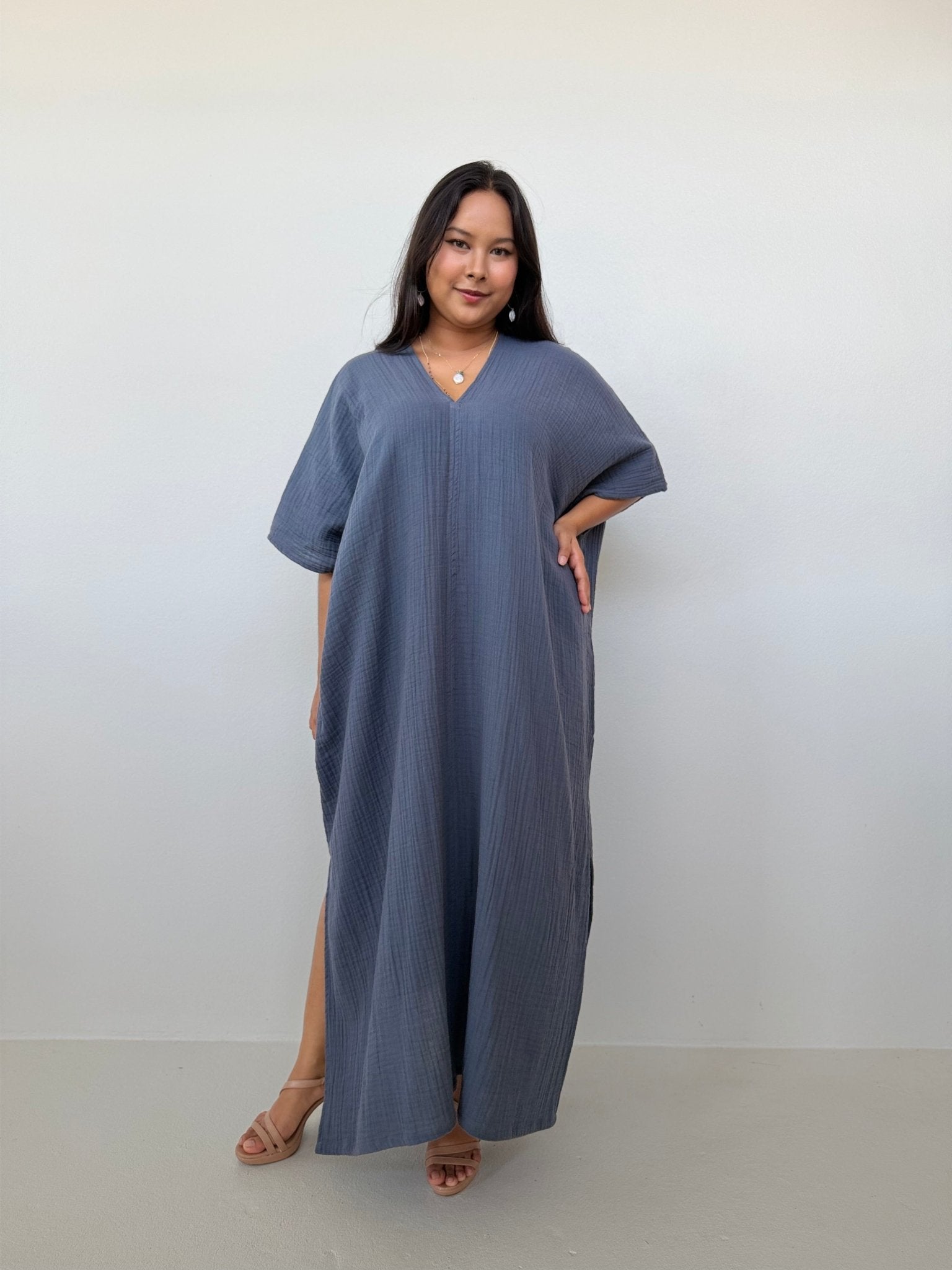 Mala Handworks Grace Cotton Kaftan in Slate