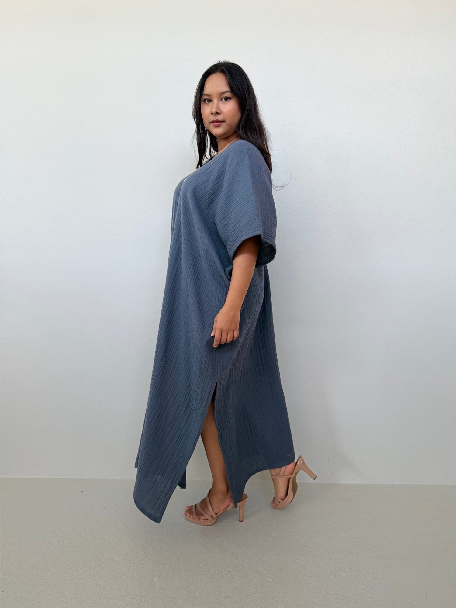 Mala Handworks Grace Cotton Kaftan in Slate