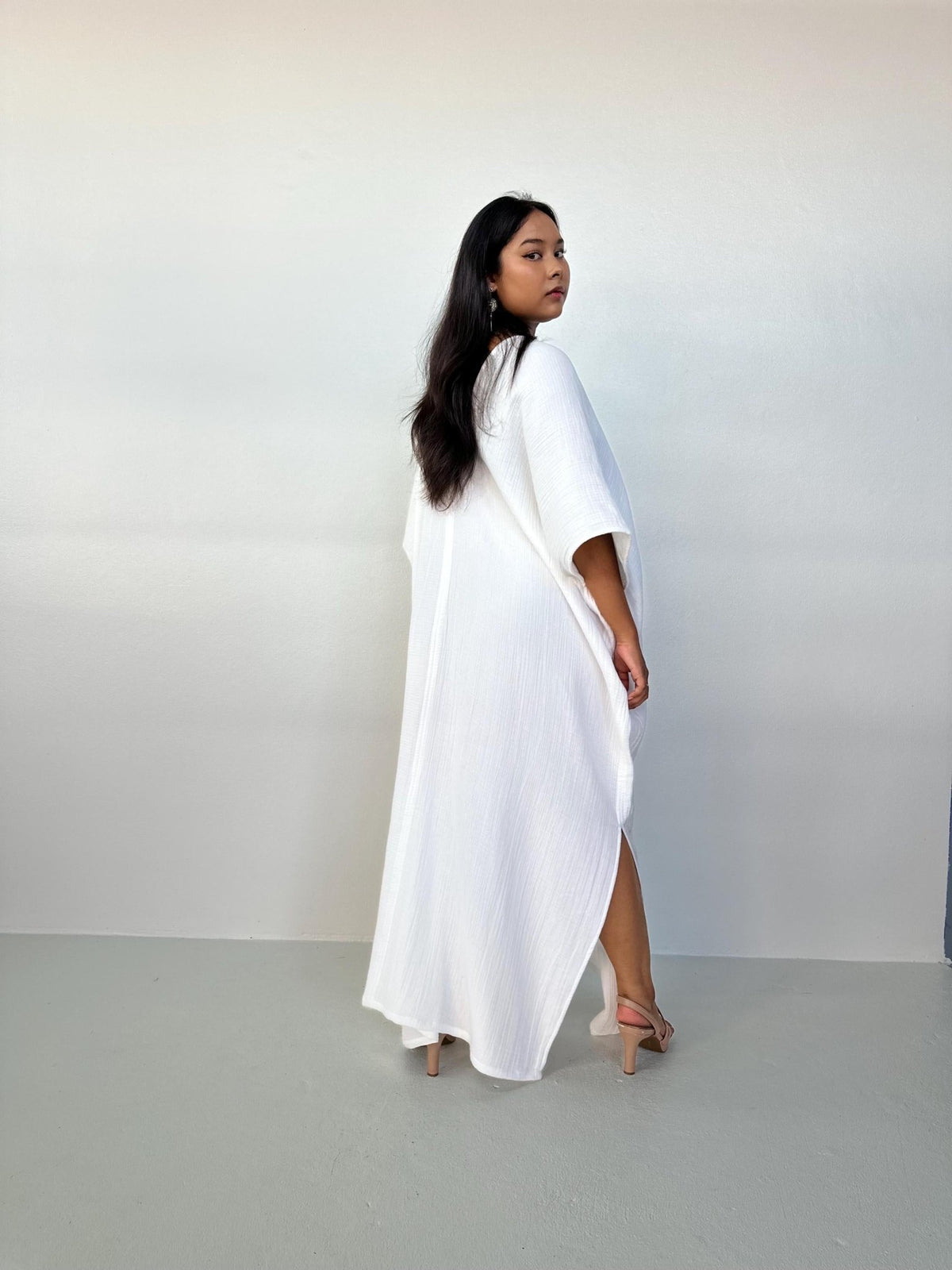 Penelope Cotton Kaftan in White-DP-33-50-Mala Handworks