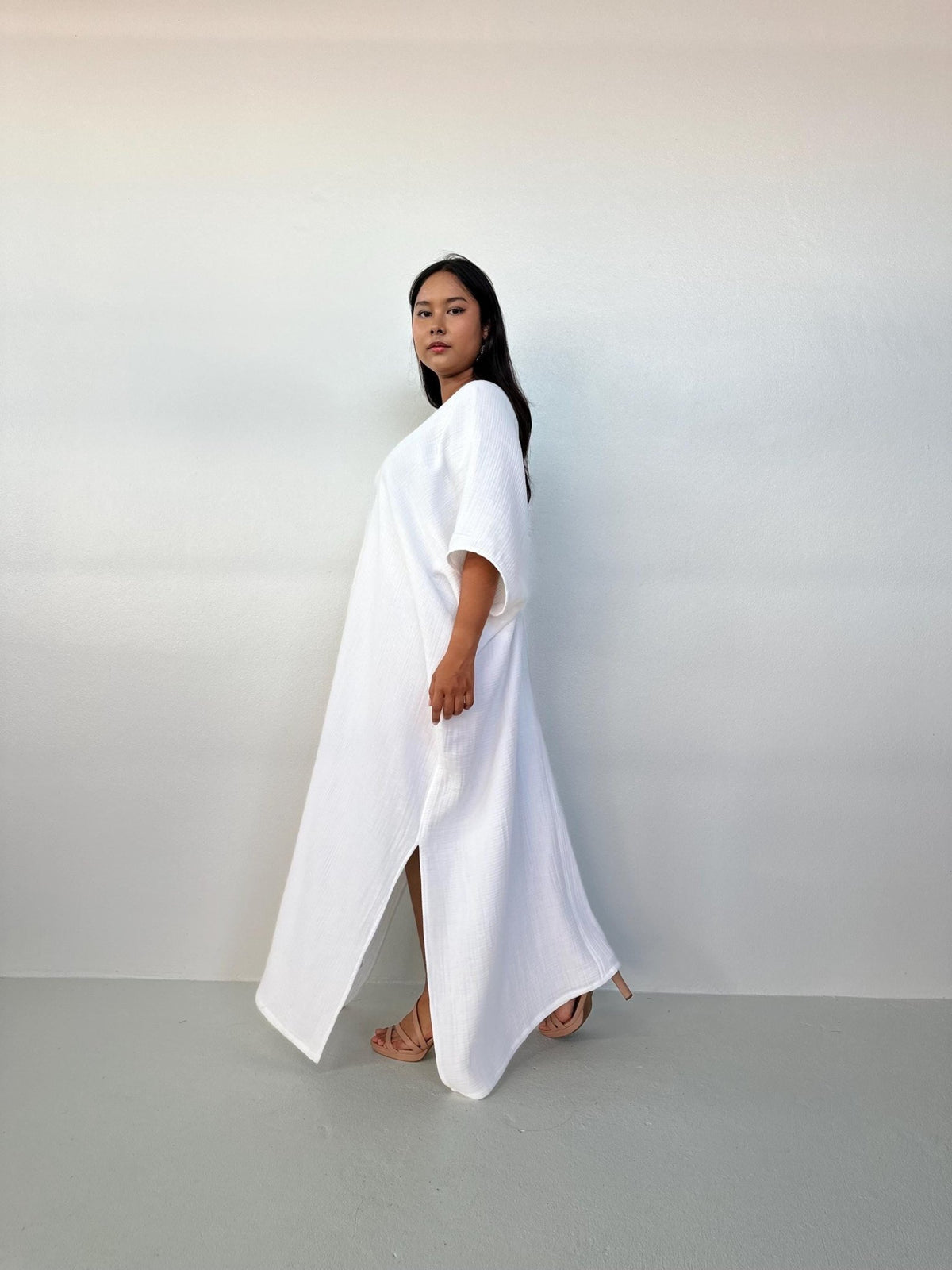 Penelope Cotton Kaftan in White-DP-33-50-Mala Handworks