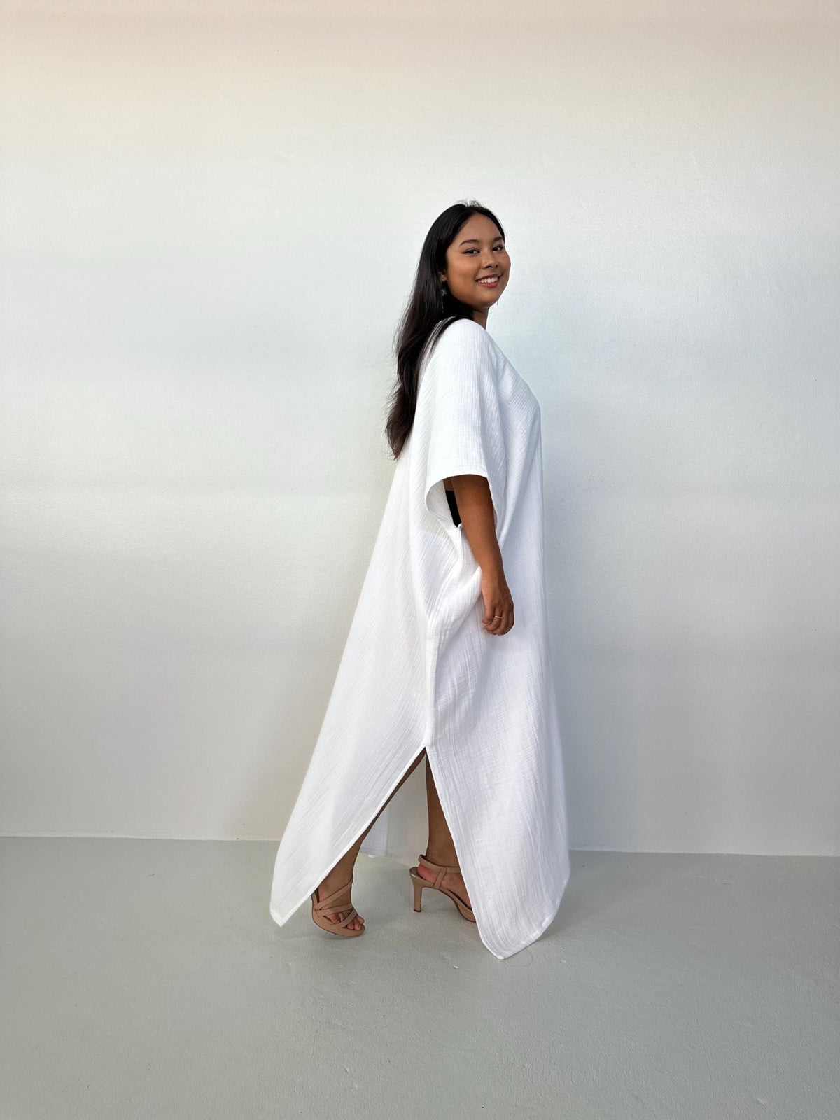 Penelope Cotton Kaftan in White-DP-33-50-Mala Handworks