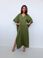 Penelope Double Gauze Cotton Kaftan in Moss - Mala Handworks